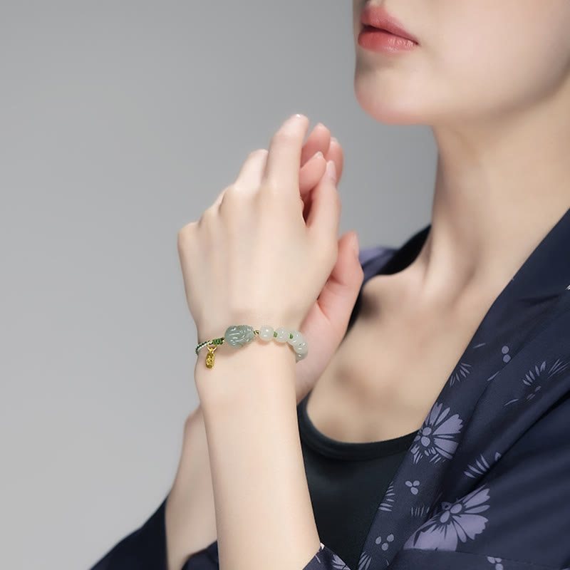 Pulsera de cuerda de personaje de jade natural Hetian PiXiu Luck Fu
