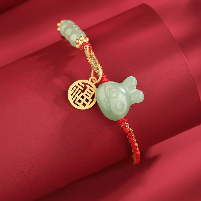 Pulsera de hilo rojo de plata de ley 925 con diseño del año del conejo, jade hetiano, felicidad, suerte