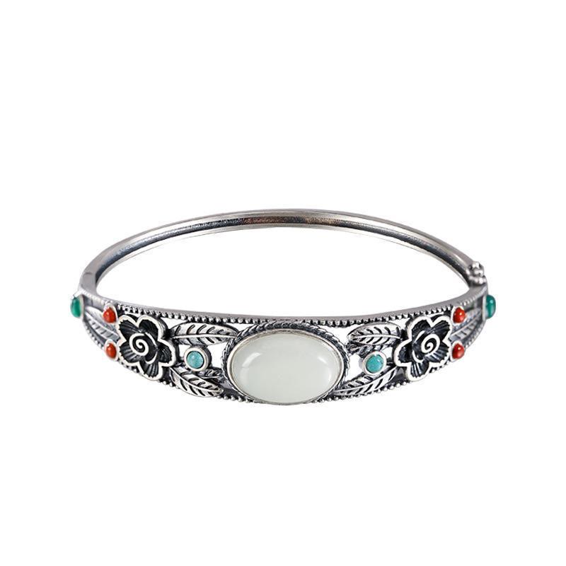 Pulsera de la suerte de la armonía de la hoja de la flor del jade blanco del jade cian de las Buddha Stones