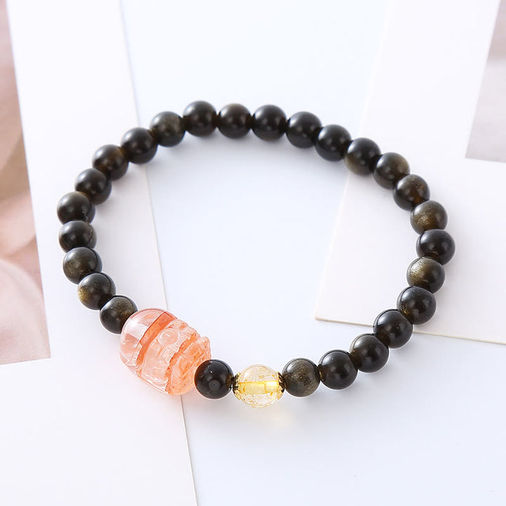 Pulsera de protección de la riqueza PiXiu de obsidiana con brillo de oro natural de Buddha Stones - Obsidiana con brillo dorado - image 3