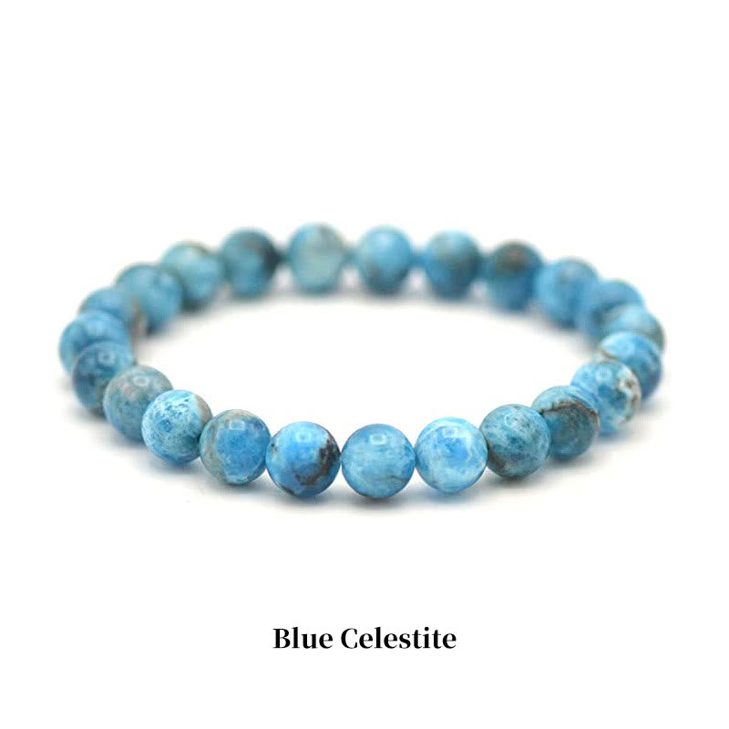 Pulsera de cuentas curativas de cuarzo con piedra natural de piedras de Buddha Stones - 8 mm - Celestita azul - image 75
