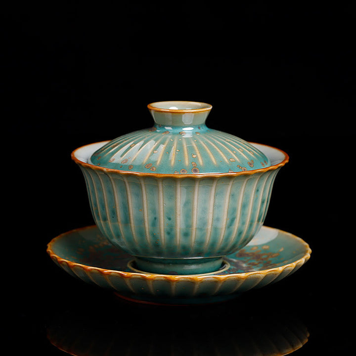 Taza de té y platillo con tapa, cerámica Gaiwan Sancai, cambio de horno de esmalte Retro, Buddha Stones , Kung Fu