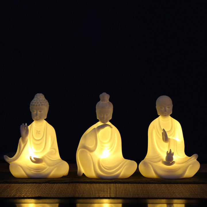 Buda Avalokitesvara Ksitigarbha Bodhisattva Bendición Decoración LED de cerámica