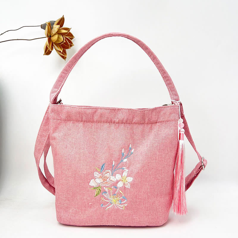 Buddha Stones, glicina, ciruela, loto, flor de cerezo, algodón, lino, lona, bolso cruzado, bolso de hombro