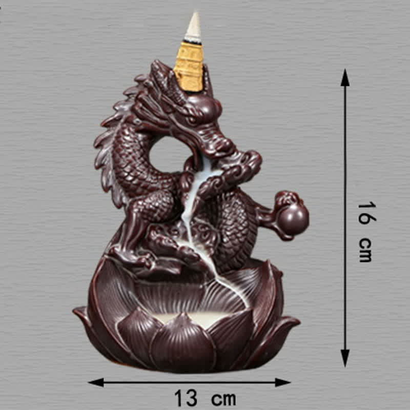 Decoración de quemador de incienso de cerámica con protección de fuerza y patrón de loto de dragón