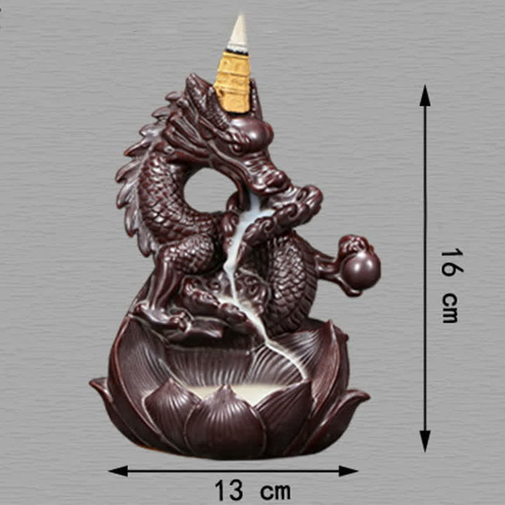 Decoración de quemador de incienso de cerámica con protección de fuerza y patrón de loto de dragón