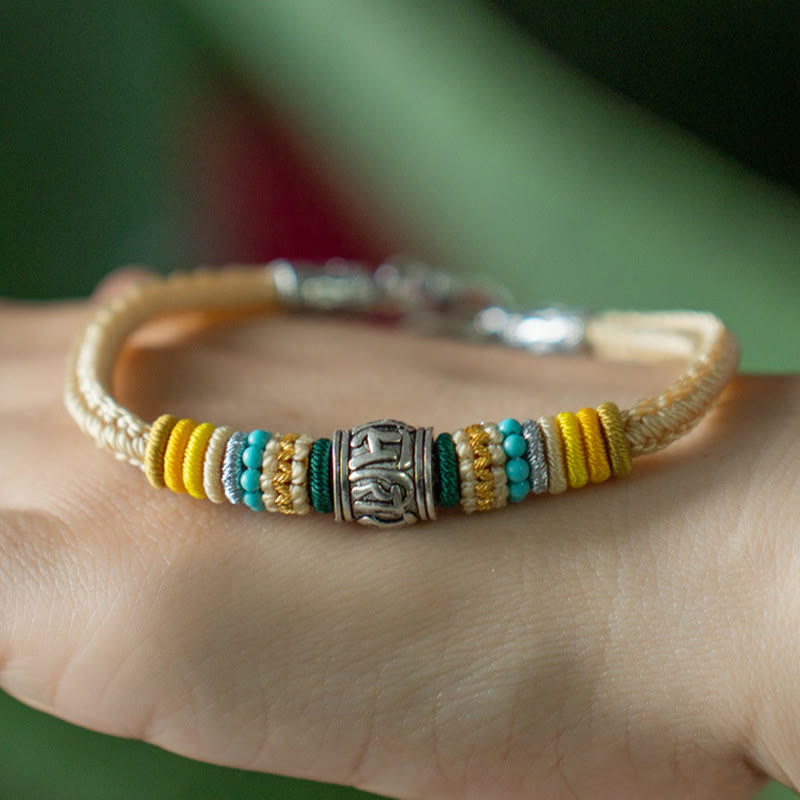 Pulsera trenzada de pureza Om Mani Padme Hum tibetana de plata de ley 925 hecha a mano con Buddha Stones