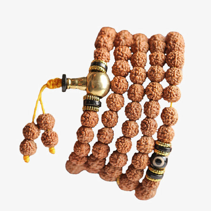 Buddha Stones 108 cuentas Mala Rudraksha Bodhi Semilla Dzi cuentas suerte pulsera de riqueza
