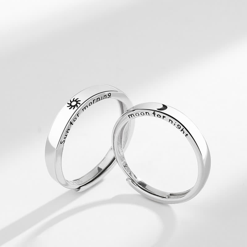 Anillo de pareja ajustable con protección solar y luna de plata de ley 925 con Buddha Stones - image 0