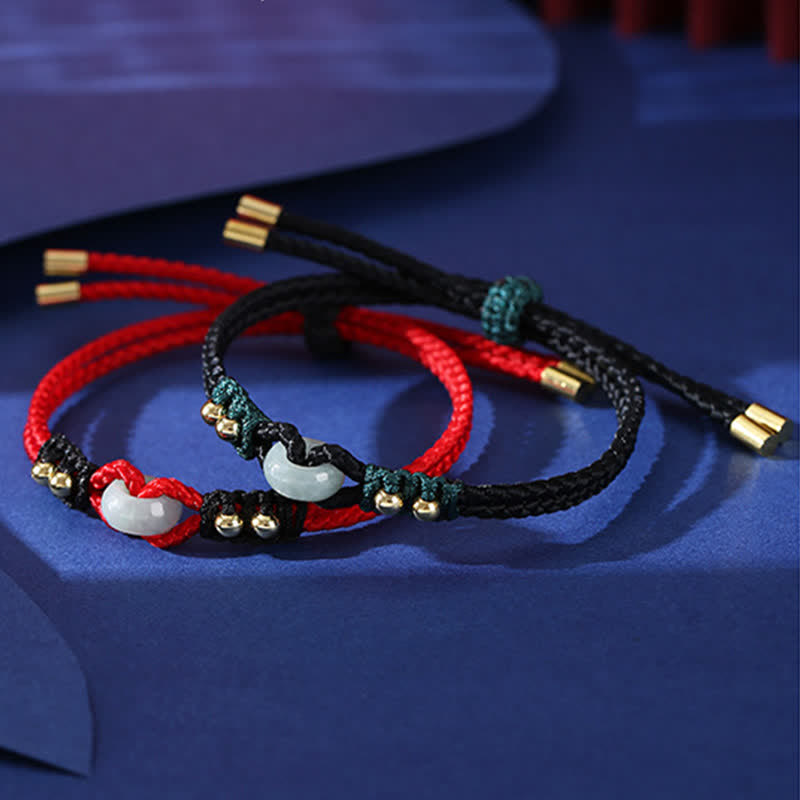 Pulsera de hilo de riqueza de abundancia de jade con hebilla de paz redonda con Buddha Stones