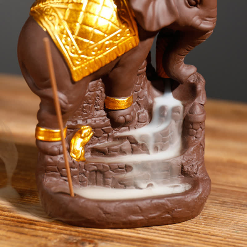 Elefante tibetano, fuente de humo de reflujo de arcilla púrpura, decoración de quemador de incienso curativo de paz