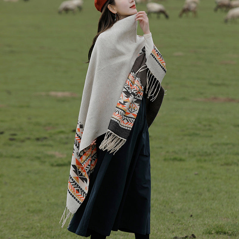 Mantón tibetano de Buddha Stones, geometría colorida, bufanda de viaje acogedora para invierno