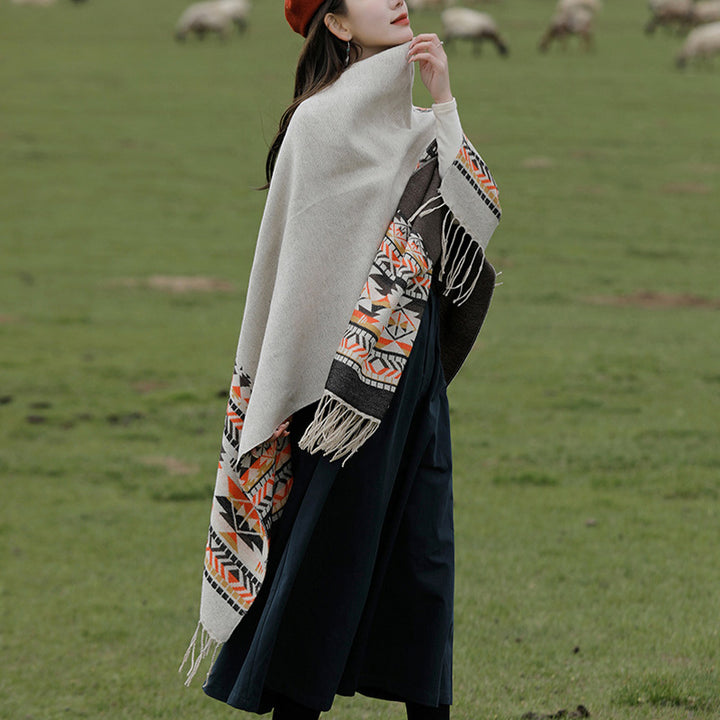 Mantón tibetano de Buddha Stones, geometría colorida, bufanda de viaje acogedora para invierno