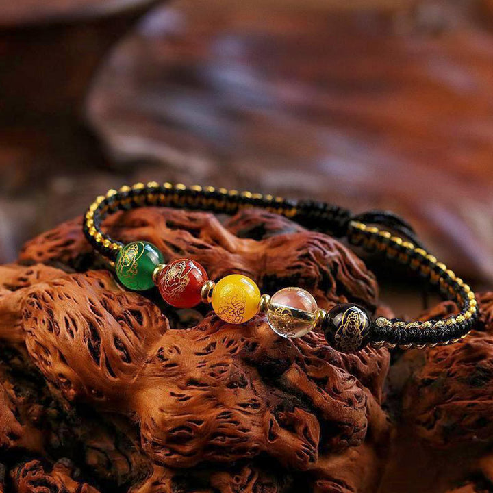 Pulsera trenzada de cuerda de protección hecha a mano con ágata de los dioses de la riqueza de las cinco direcciones de las piedras de Buddha Stones