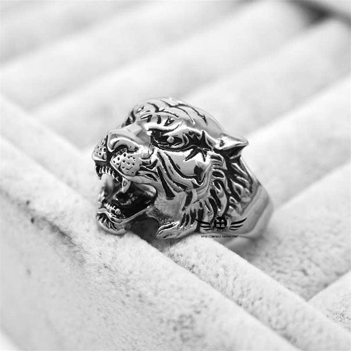 Anillo de motociclista Punk Rock con equilibrio de acero titanio y cabeza de tigre Animal para hombre