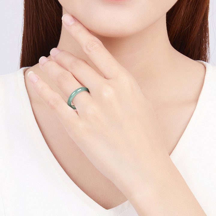 Anillo de protección de prosperidad de jade natural con Buddha Stones