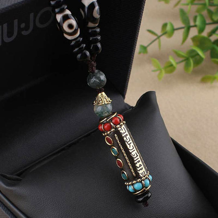 Buddha Stones tibetano Om Mani Padme Hum Dzi cuentas wengué collar de madera colgante - image 10