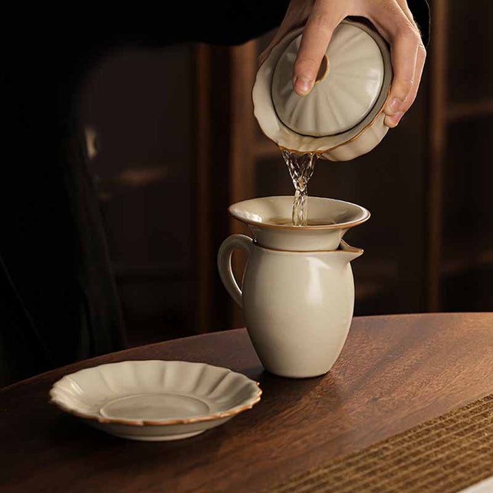 Buddha Stones, forma de flor de ciruelo Beige, rama de melocotón, taza de té de cerámica Gaiwan Sancai, taza de té de Kung Fu con tapa