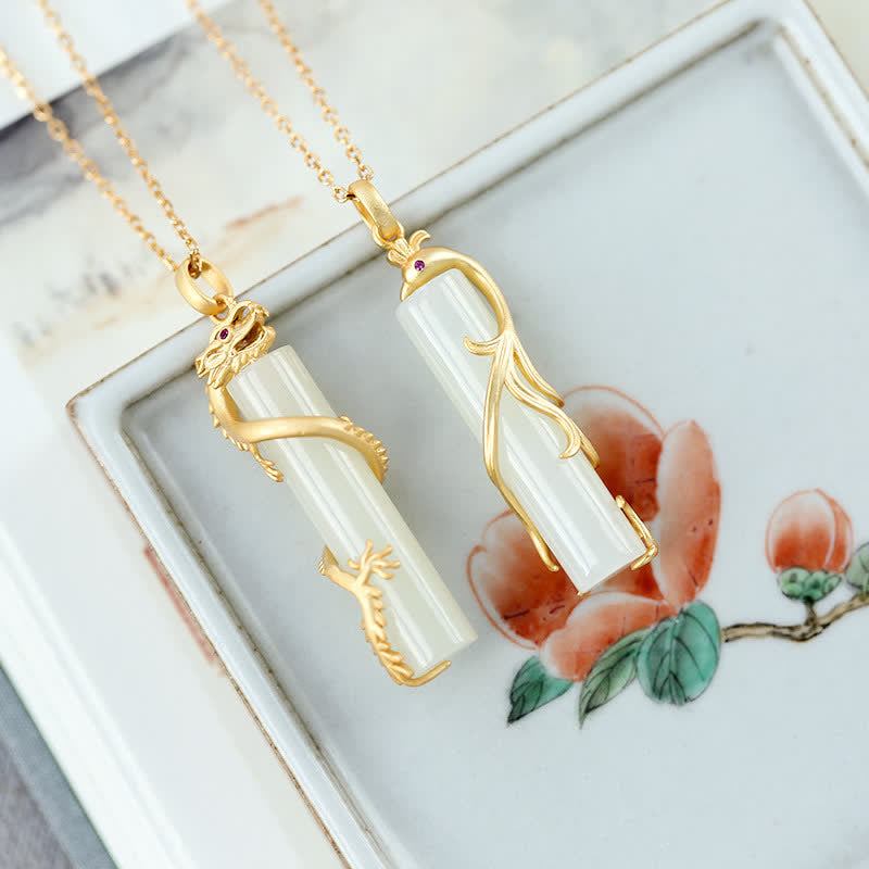 Colgante de collar de protección de cobre con Buddha Stones , dragón de Jade y Fénix - image 2