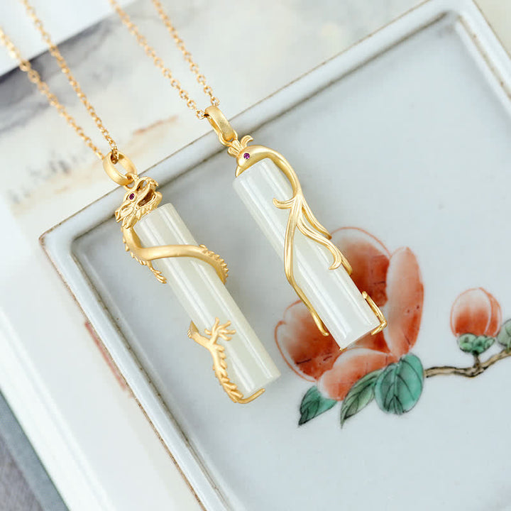 Colgante de collar de protección de cobre con Buddha Stones , dragón de Jade y Fénix - image 2