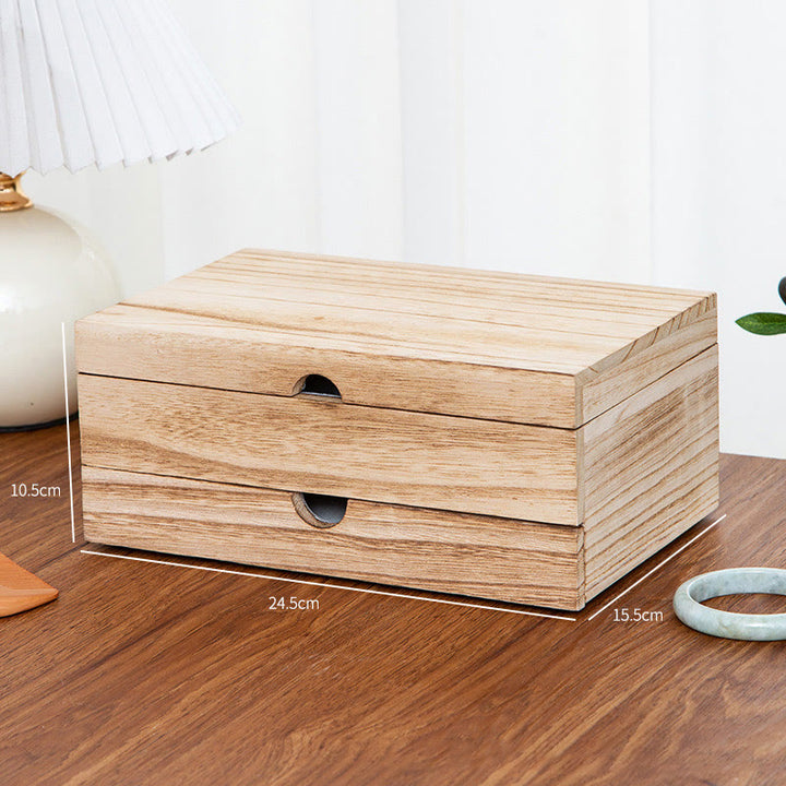 Joyero de madera Beige Retro con Buddha Stones, joyero de dos capas con espejo - image 15