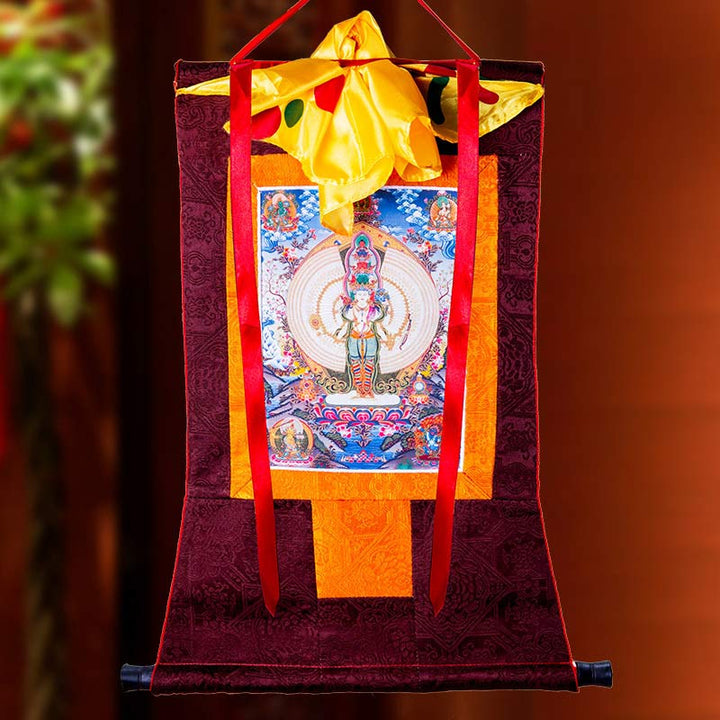 Buddha Stones tibetanas de mil manos Avalokitesvara enmarcadas decoración de bendición Thangka