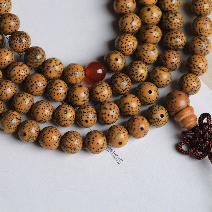Buddha Stones 108 cuentas Mala, semilla Bodhi, ágata roja, pulsera auspiciosa