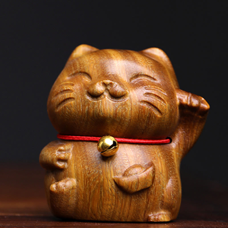 Buddha Stones Sándalo Verde Pequeño Mini Lindo Gato de la Suerte Decoraciones de Paz - image 3