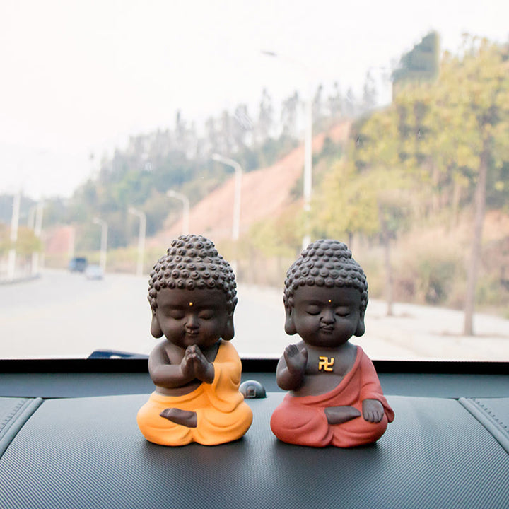 Buddha Stones Pequeño Buda Serenidad Arcilla Púrpura Decoración de Escritorio para el Hogar