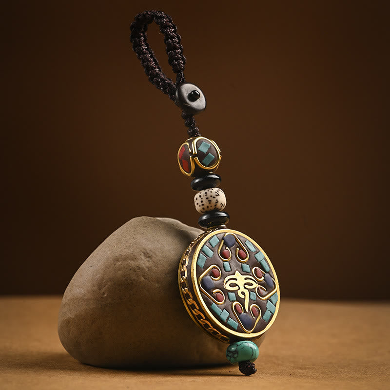 Llavero de paz con Buddha Stones tibetanas Om Mani Padme Hum Bodhi Seed