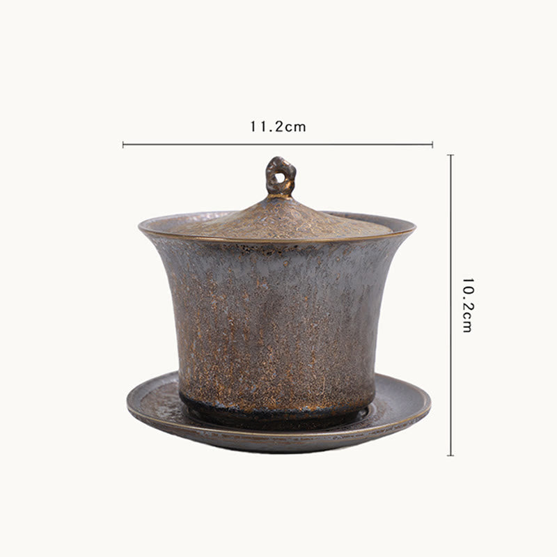 Taza de té y platillo de cerámica con esmalte de óxido Retro, Buddha Stones , Gaiwan Sancai, Kung Fu, con tapa
