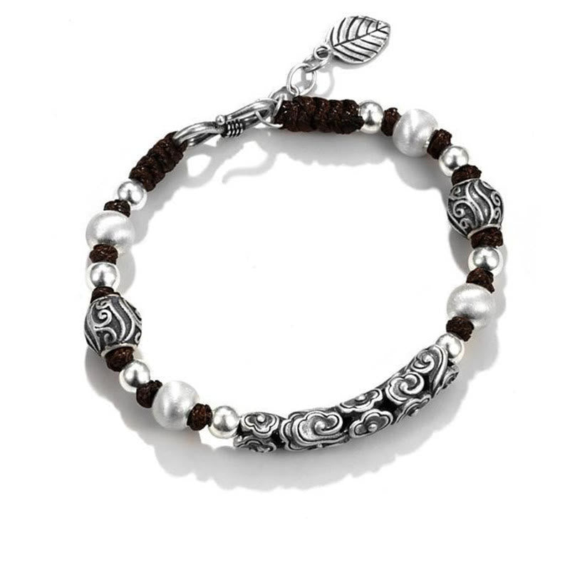 Pulsera de cadena de riqueza de nube auspiciosa de plata de ley 999 de cobre hecha a mano con Buddha Stones del Tíbet