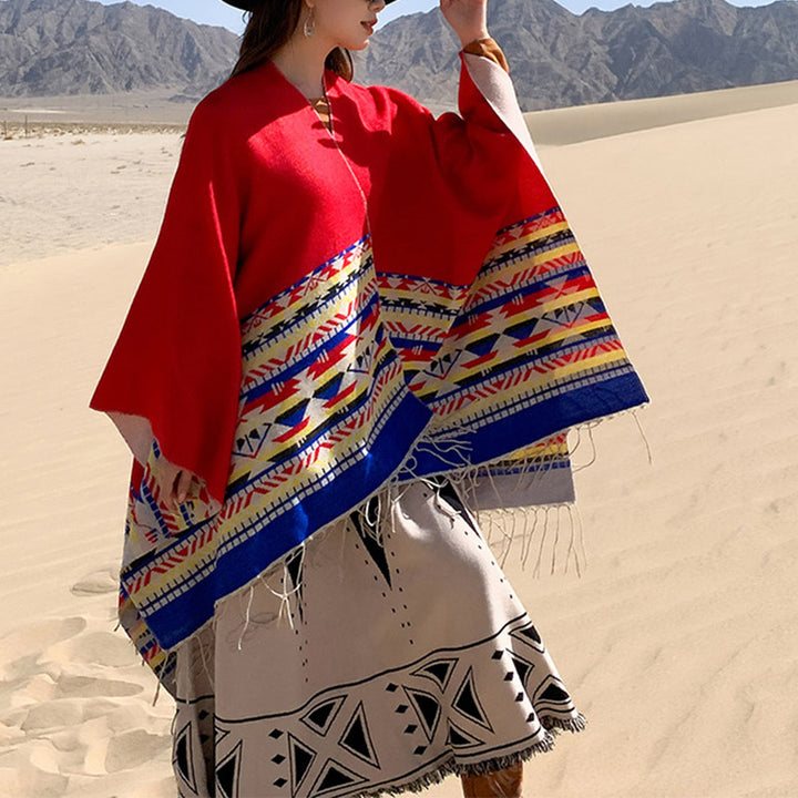 Mantón tibetano de Buddha Stones, geometría colorida, bufanda de viaje acogedora para invierno