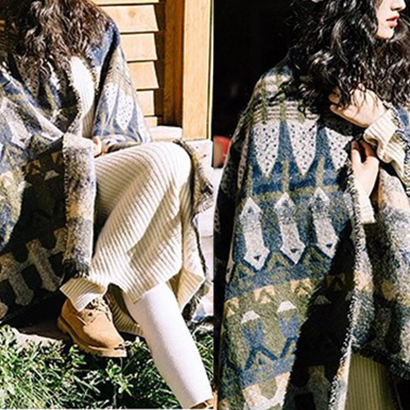 Mantón tibetano de Buddha Stones , patrón de geometría clásico, bufanda de viaje acogedora para invierno