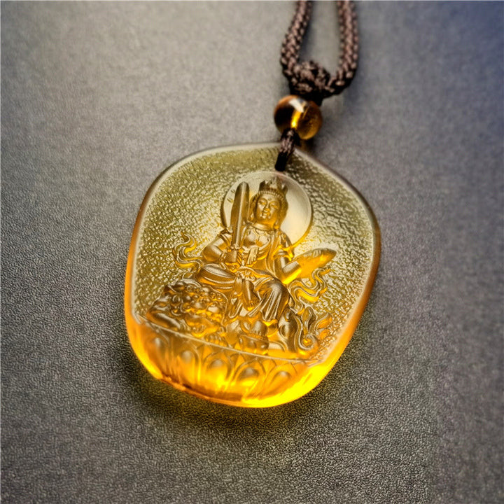 Buddha Stones zodiaco chino Buda Natal bendición Liuli cristal compasión COLLAR COLGANTE - Bodhisattva Conejo-Manjushri - image 5