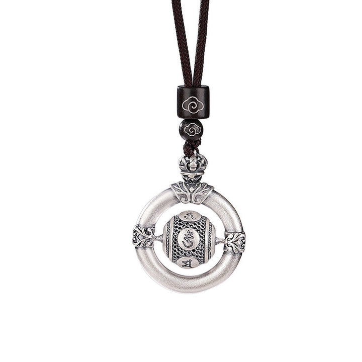 Collar con colgante de cuerda de sabiduría grabada con Om Mani Padme Hum de plata de ley 999 con Buddha Stones