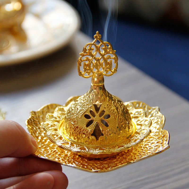 Posavasos con forma de hoja de oro, miniquemador de incienso espiritual de aleación de Metal