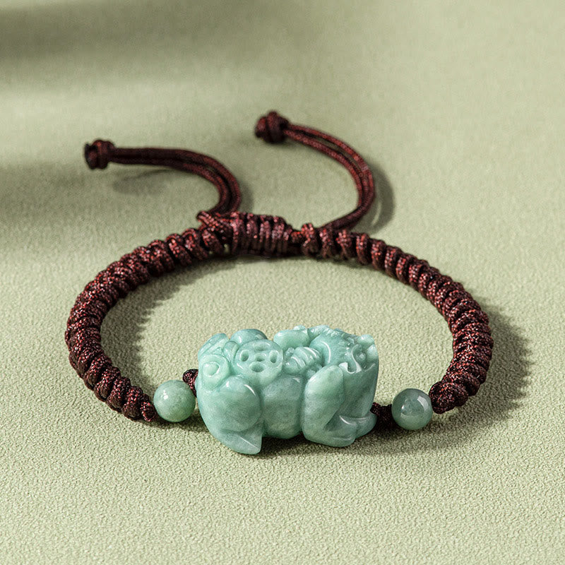 Pulsera de cuerda trenzada con nudo King Kong, protección PiXiu de Jade Natural hecha a mano con Buddha Stones