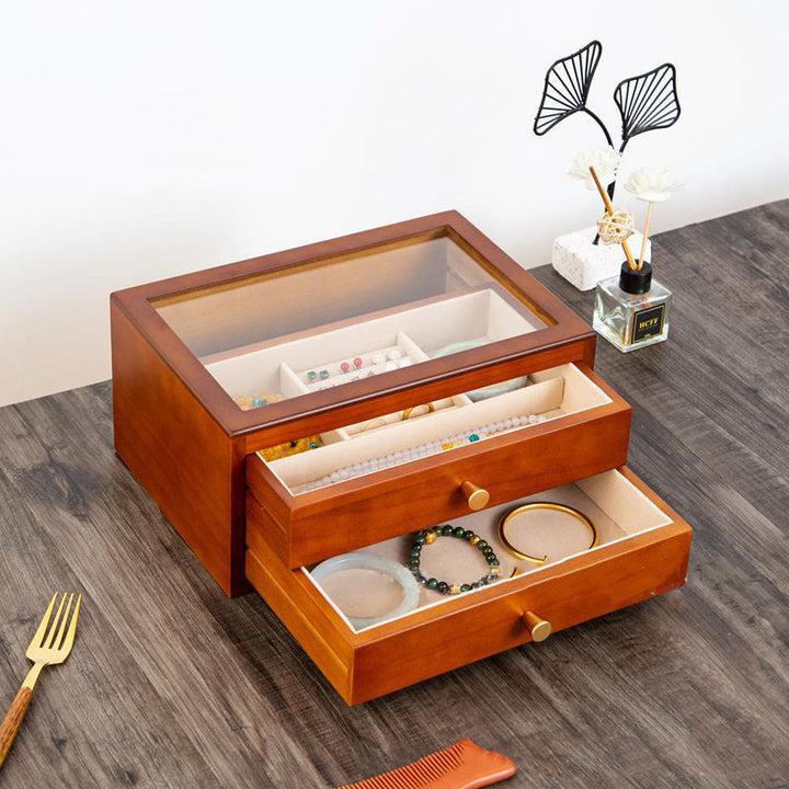 Caja de almacenamiento de joyería Retro de madera maciza con Buddha Stones, con cajón