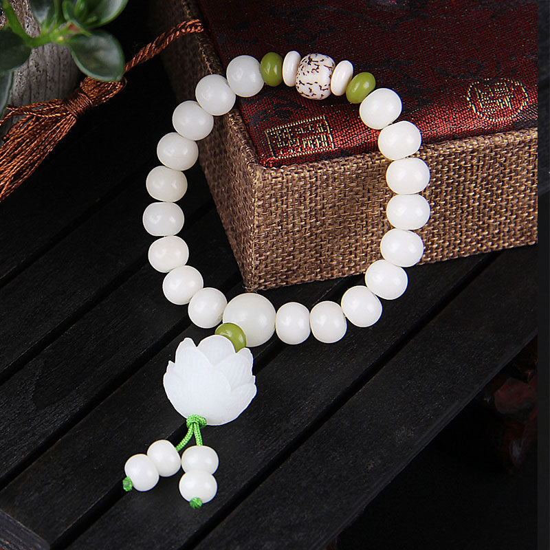 Pulsera de la suerte con semillas de Bodhi, color blanco natural, con Buddha Stones