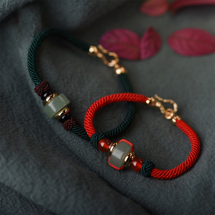 Pulsera de hilo trenzado de la suerte de aventurina verde tibetana con Buddha Stones