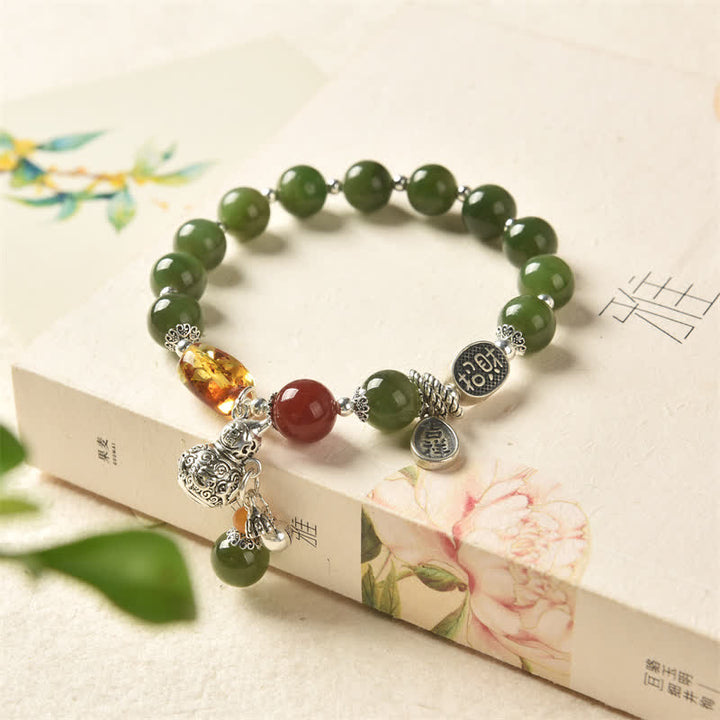 Pulsera de éxito de ámbar y calabaza de jade cian hetiano de plata de ley 925