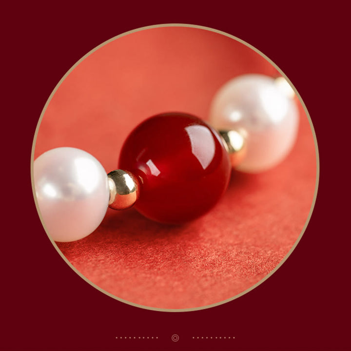 Pulsera trenzada de hilo rojo con perlas de ágata y carácter de buena fortuna de plata de ley 925 con Buddha Stones