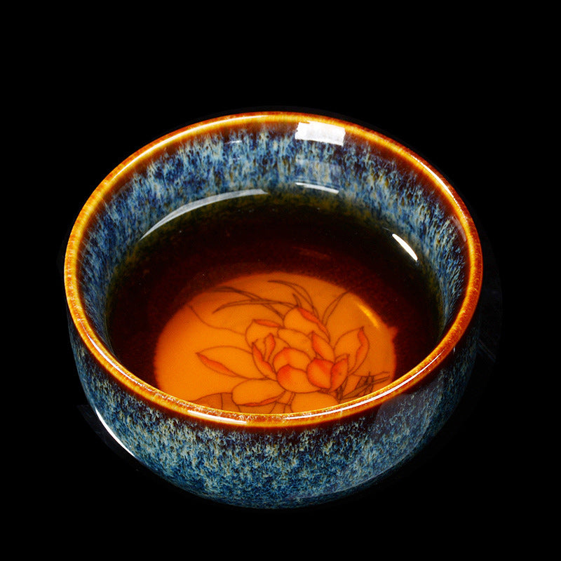 Buddha Stones, loto, dragón, Fénix, pez Koi, taza de té de cerámica china Jianzhan, taza de té de Kung Fu, 110ml
