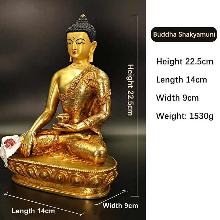 Estatua decorativa chapada en oro y cobre de la compasión del Buda de la medicina Shakyamuni