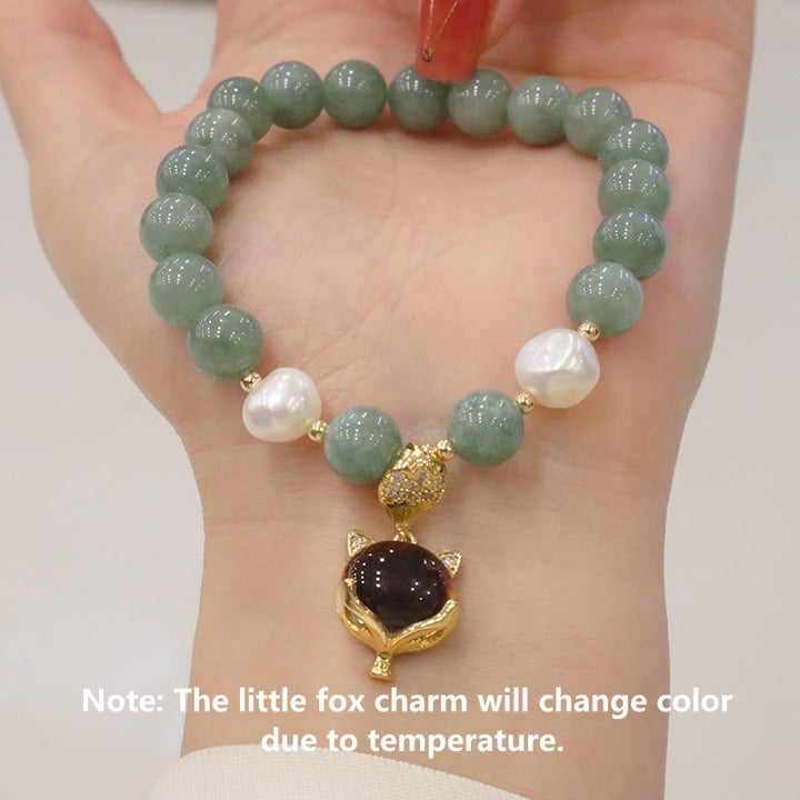 Pulsera de la suerte con dije de zorro que cambia de color con perlas de jade y Buddha Stones