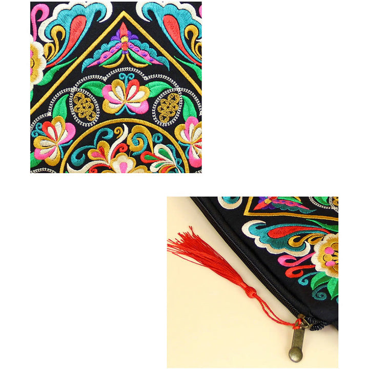 Cartera de compras con bordado de flores de Buddha Stones, dragón, mariposa, cosmos