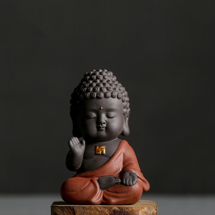 Buddha Stones Pequeño Buda Serenidad Arcilla Púrpura Decoración de Escritorio para el Hogar