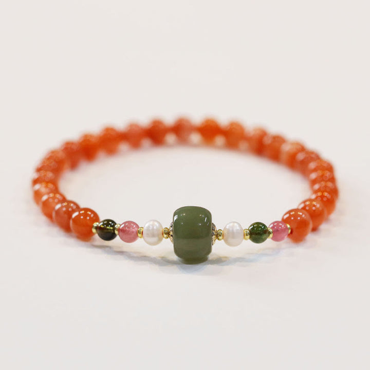 Pulsera de calma de confianza con cuentas de jade hetiano de ágata roja natural con Buddha Stones