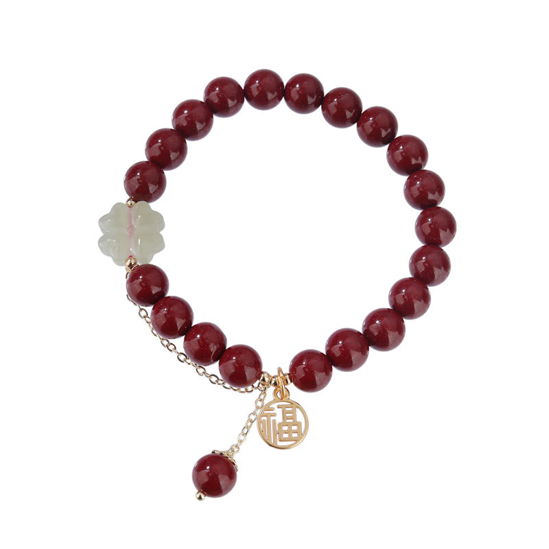 Pulsera de bendición con trébol de cuatro hojas de la suerte, Jade hetiano, cinabrio, Buddha Stones - image 8